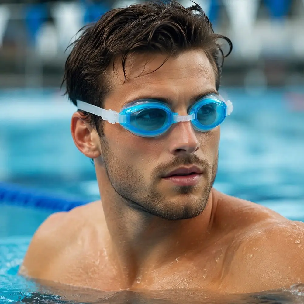 Verstellbare Schwimmbrille mit Kopfband, Weiche Silikon-Augendichtung, Weitwinkel-Unterwassersicht, Beschlagfreie Schwimmbrille mit HD-Klarglas – Detail 11