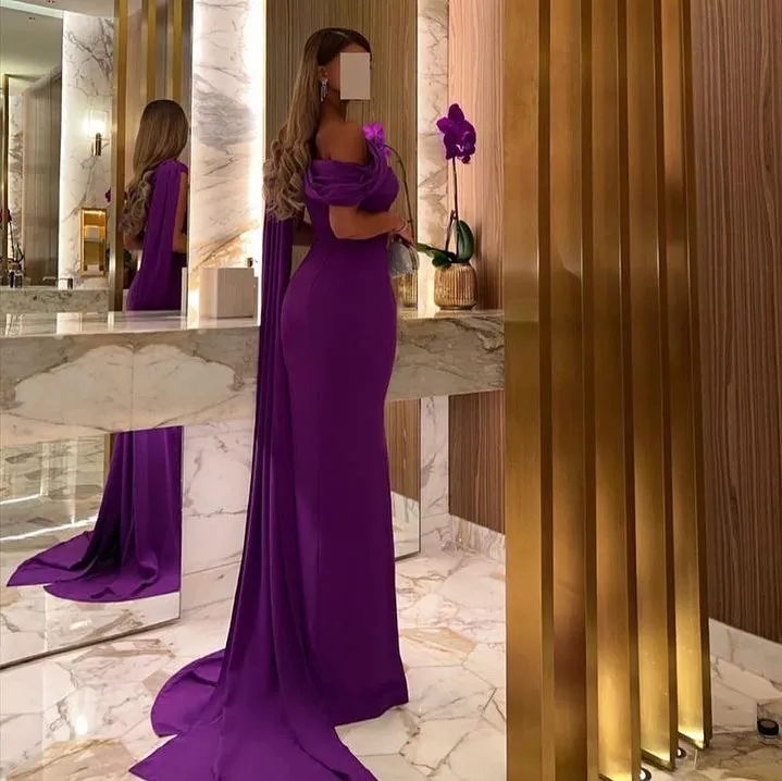 Purple One Shoulder Elegant Gala Dresses Wedding Party For Women Watteau Train Plus Size Saudi Arabia Women\'s Formal Dress