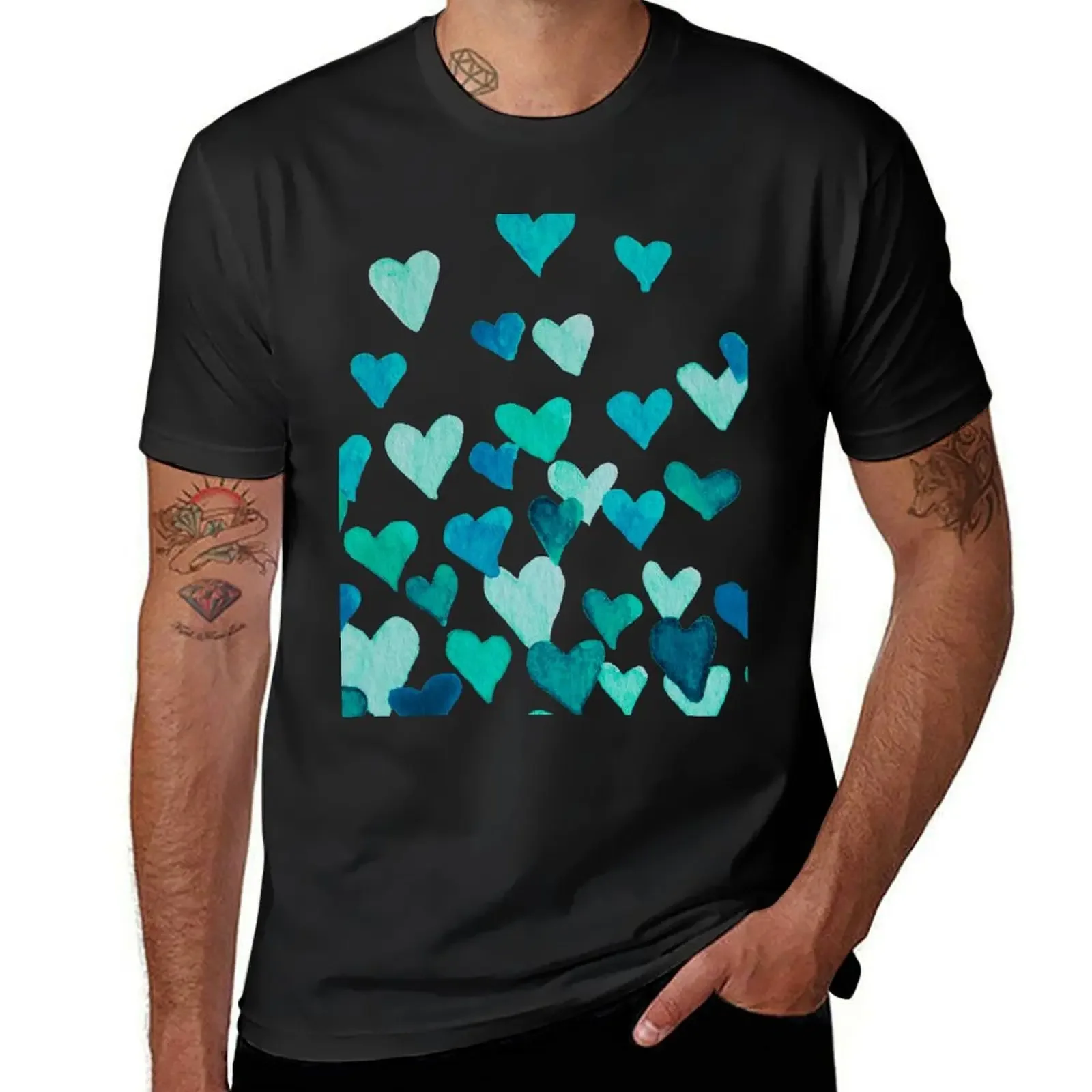 

Valentine’s Day Watercolor Hearts – turquoise T-Shirt boys animal print anime tshirt oversized plus size clothes t shirt men