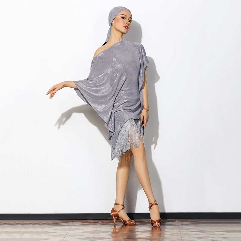Latin Danswedstrijd Kleding Vrouwen Dolman Mouw Backless Top Kwastje Rok Praktijk Rumba Latin Competitie Jurk DN20723