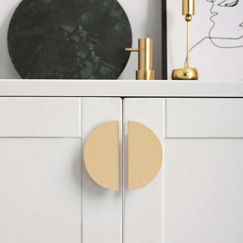 Nordic Wood Cabinet Door Handles Semicircle Kitchen Handles Walnut Wardrobe Pulls Half Moon Drawer Knobs Furniture Handles&Pulls