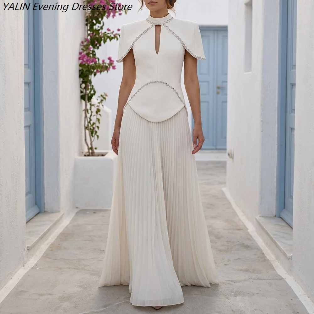 

Women's A-line Evening Dresses Floor-length High-neck Sleeveless Prom Dresses Fashion Crystal Stole Draped Customized Gowns