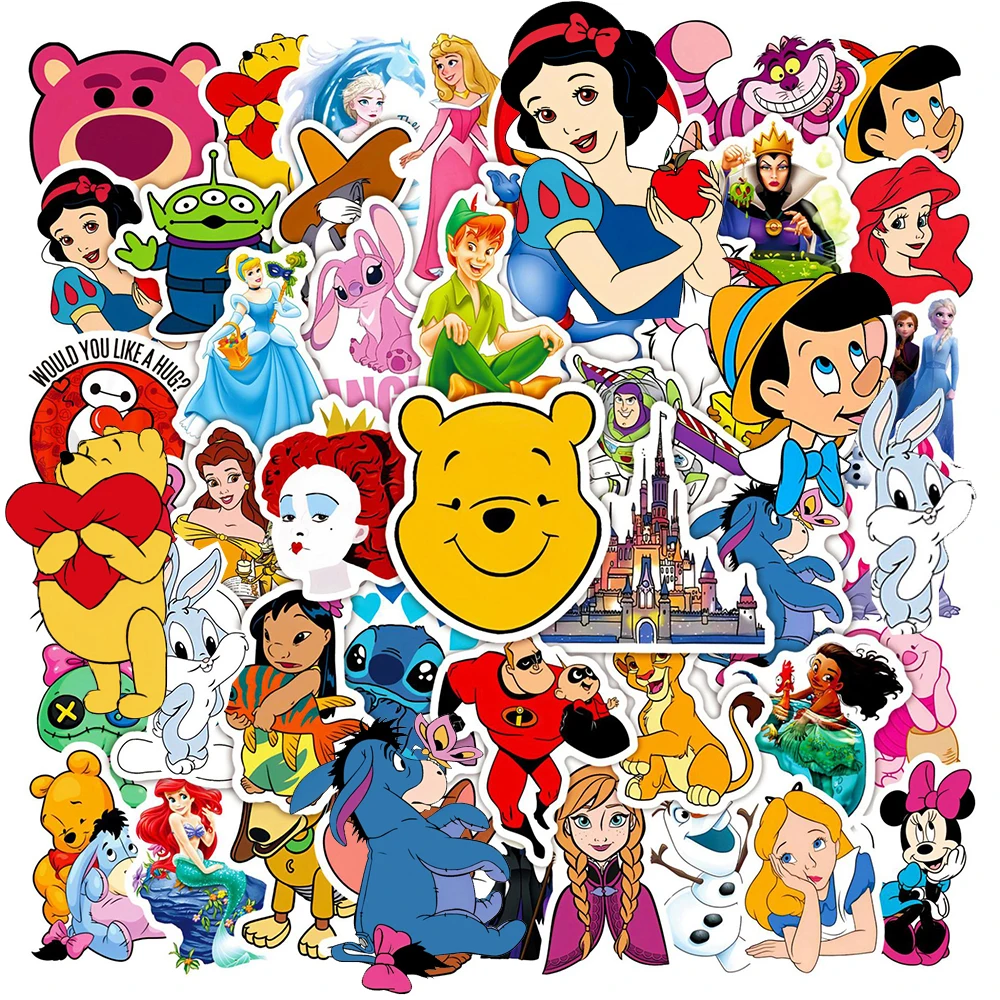 10/30/50pcs Mixed Disney Anime Stickers Cute Snow White Winnie The Pooh Cartoon Sticker Phone Laptop Notebook Car Decals for Kid