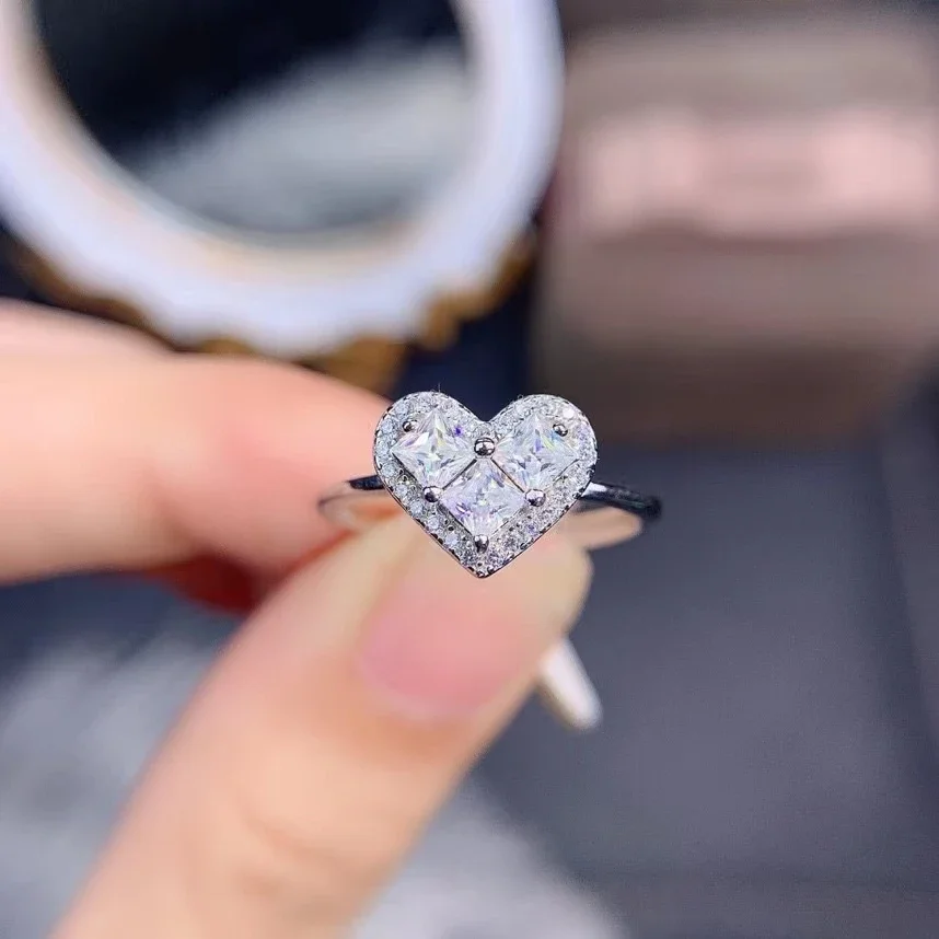 

Кольцо с натуральным муассанитом, модное женское кольцо с сердечком, стерлинговое серебро 925, изысканные свадебные украшения, пройденный бриллиантовый инструмент, протестирован