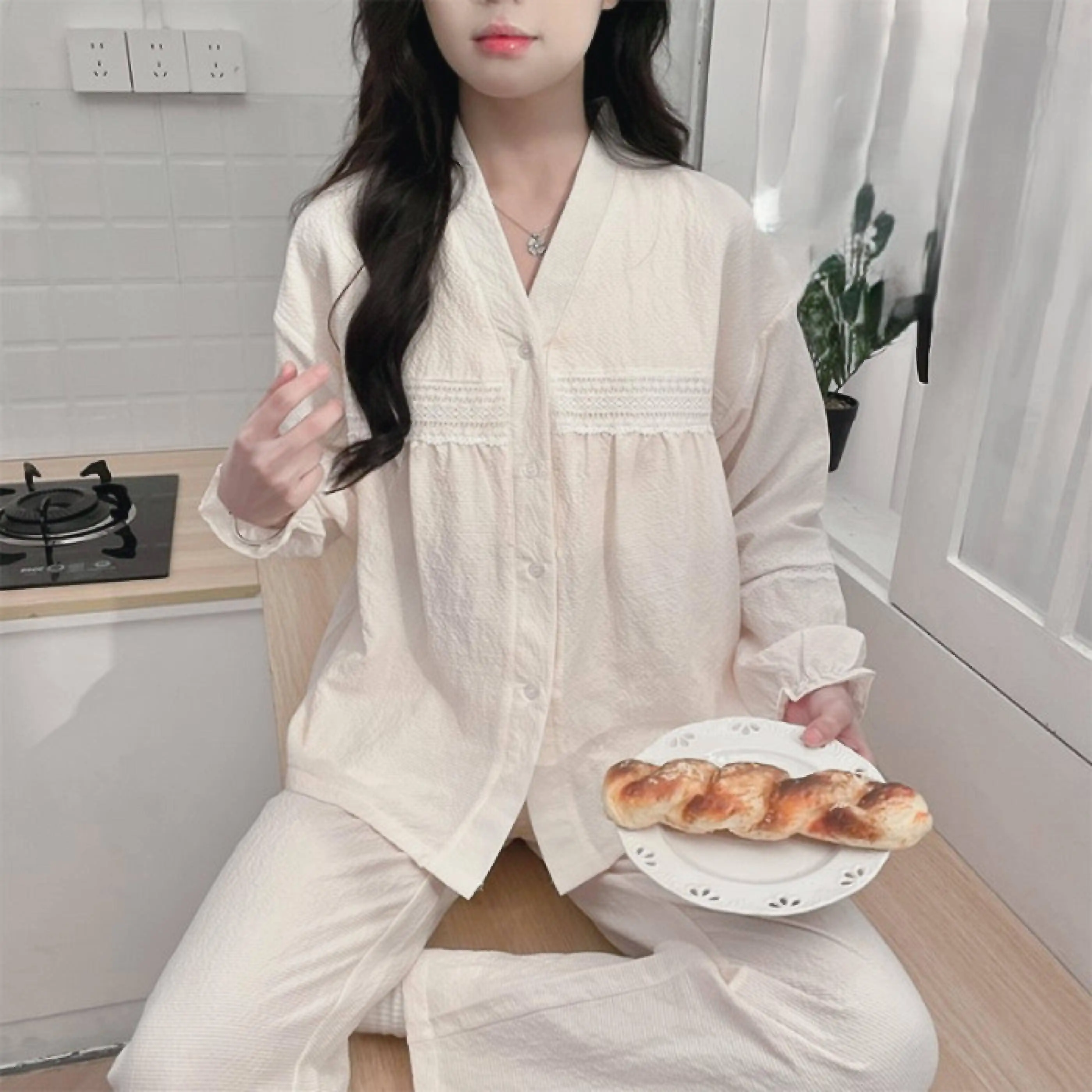 

Pajama For Woman Cotton Sets Bamboo Sleepwear Ladies Featuring Japanese Motifs Everyday Comfort Crew Neck Short Sleeve Capri Ins