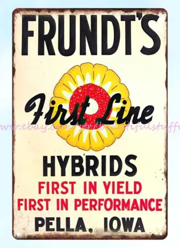 wall hangings bedroom Frundt's Hybrids seed corn Pella Iowa metal tin sign