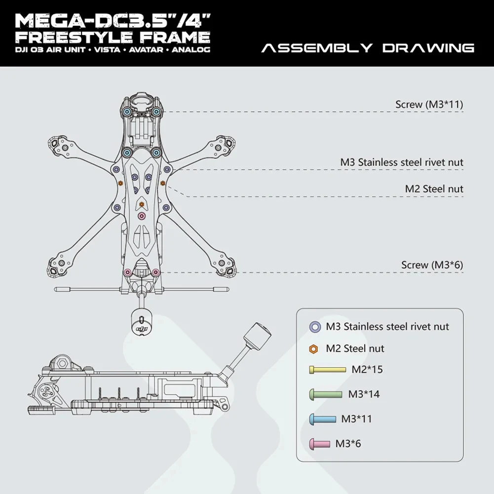 Foxeer-Carbon RC Drone com revestimento sedoso, MEGA 3.5 ", 166mm, 4", 192mm, quadro DC, O3 Vista analógica, HDzero, Walksnail Freestyle