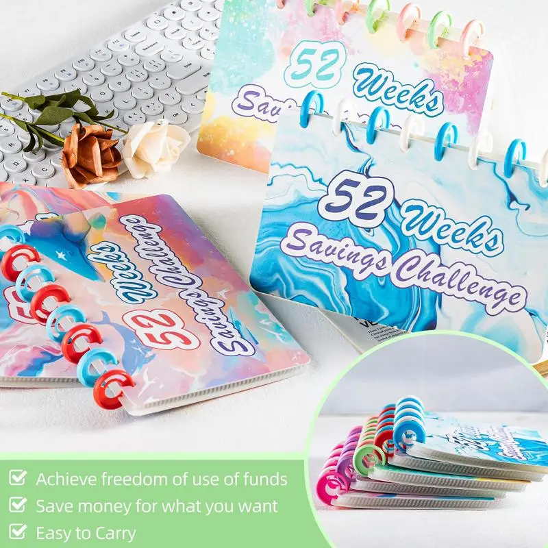 دفتر ملاحظات لتوفير المال مع مظاريف نقدية ، مخطط الميزانية ، توفير المال ، الميزانية النقدية ، الإدارة المالية ، 52 أسبوعًا