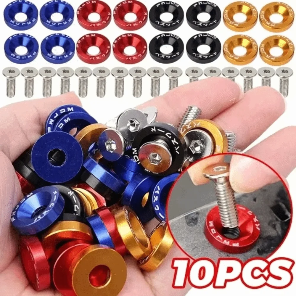 10Pcs/Pack M6 Washers JDM Style Aluminum Alloy Car Modified Fasteners Steel Bolts Hexagonal Scooter Fasteners Screws