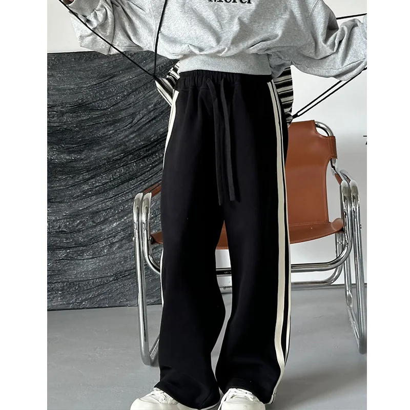 Boys Wide Leg Pants Spring Kids Sport Casual Straight Trousers Autumn Street Dance Pants Teen Dull Drawstring Sweatpants 5-14Y