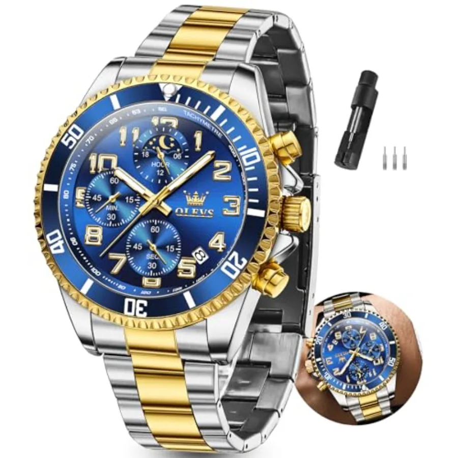 

OLEVS Watches Men Waterproof Luxury Big Face Mens Watch Stainless Steel Day Date Quartz Analog Dress Watches for Men Lumius Rel
