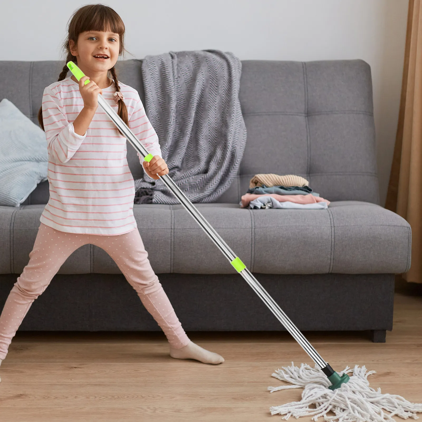 1Set Replacement Mop Handle Three-Section Adjustable Screw Thread Mop Pole Rod Stick Broom Handle Replacement for Household Use