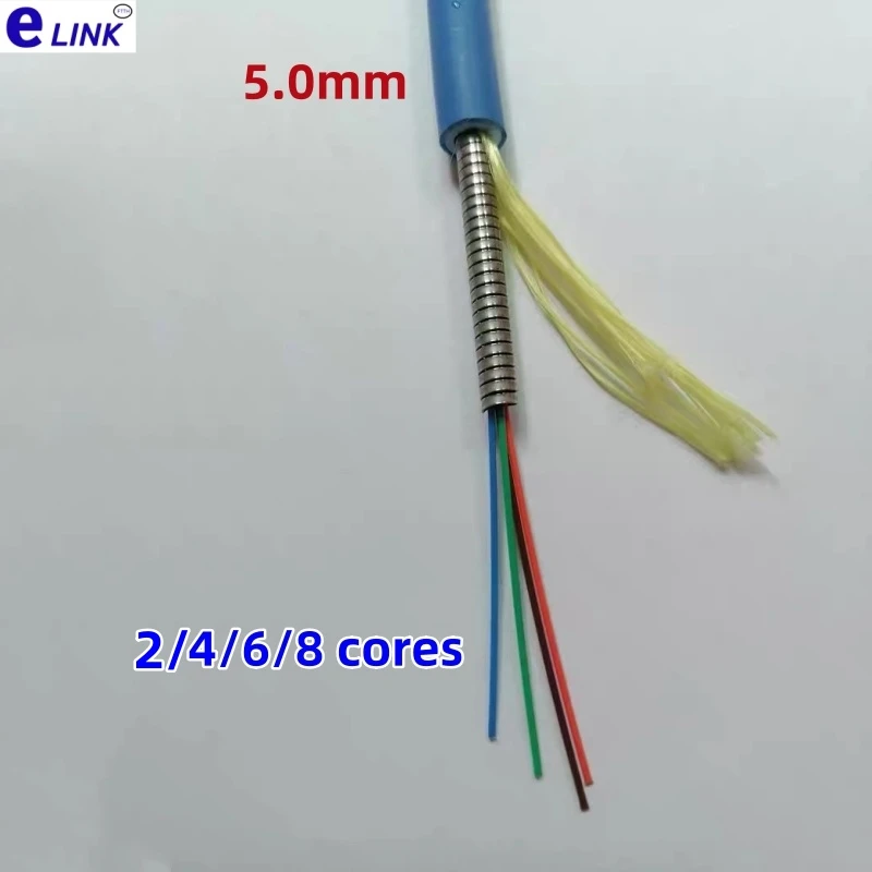 fiber optic cable armored 1/2/4/6/8/12/24 cores singlemode 5mm G657A1 waterproof 1C 2C 4C 6C 8C 12C 24C blue outdoor SM ratproof
