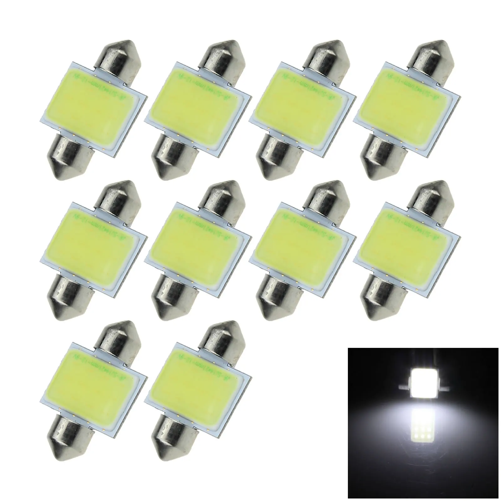 10x White AUTO 31MM Festoon Lamp interior Light 12 Chips 1 Emitters COB LED 30922 I015-W