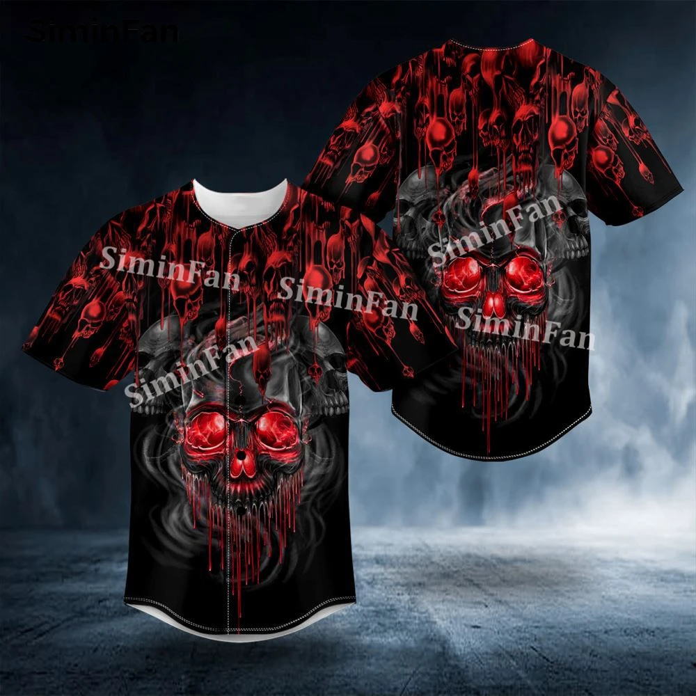 Custom Name Bloody Grim Reaper Skull 3D All Over Printed Mens Baseball Tee Jersey Shirt Male Summer Collarless Top Unisex Tshirt