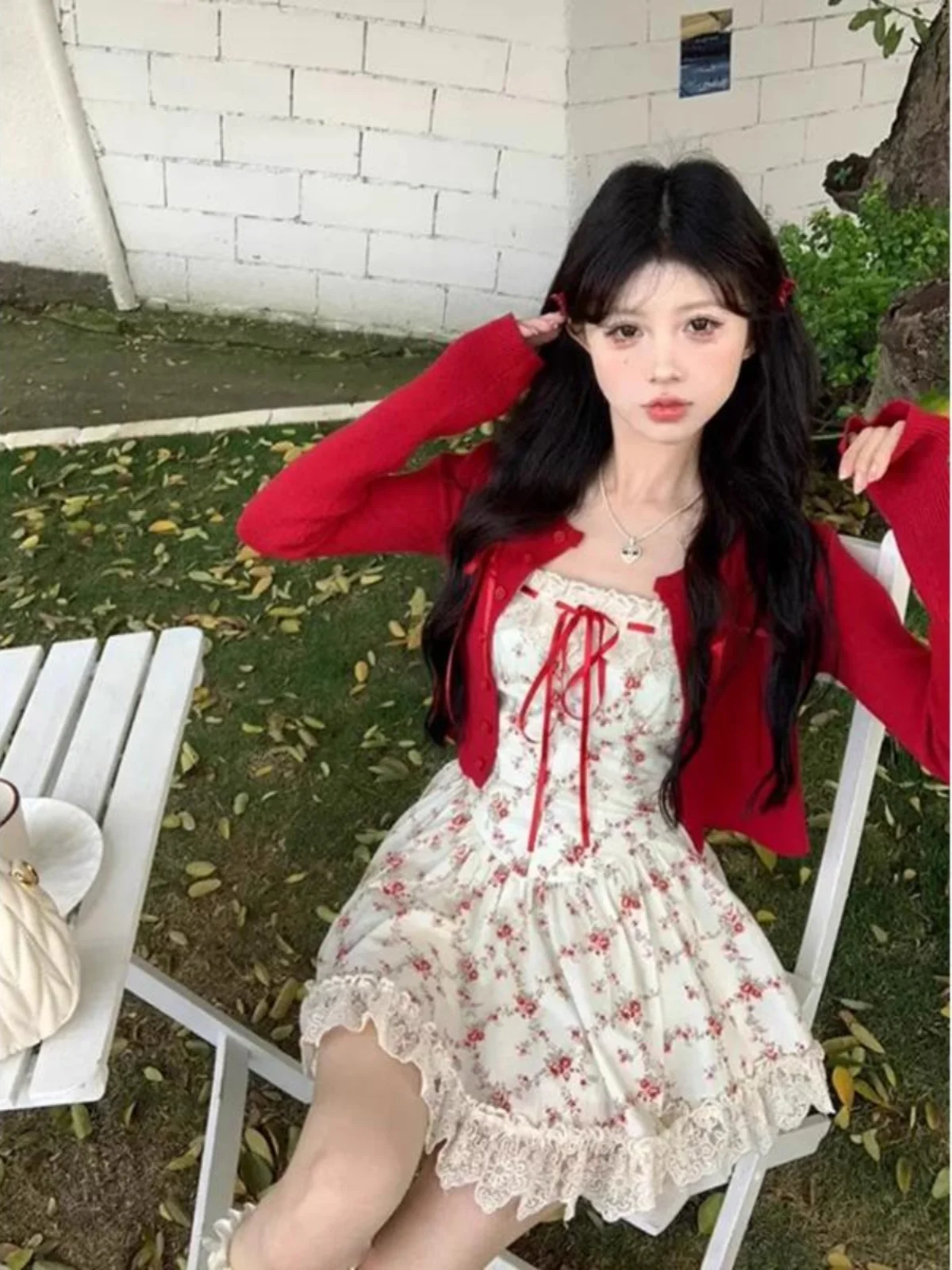 

Korean Sle Red Knitted Open Cardigan Women's Spring New Faion Sweet Youthful Loose Long Sve Top Outerwear
