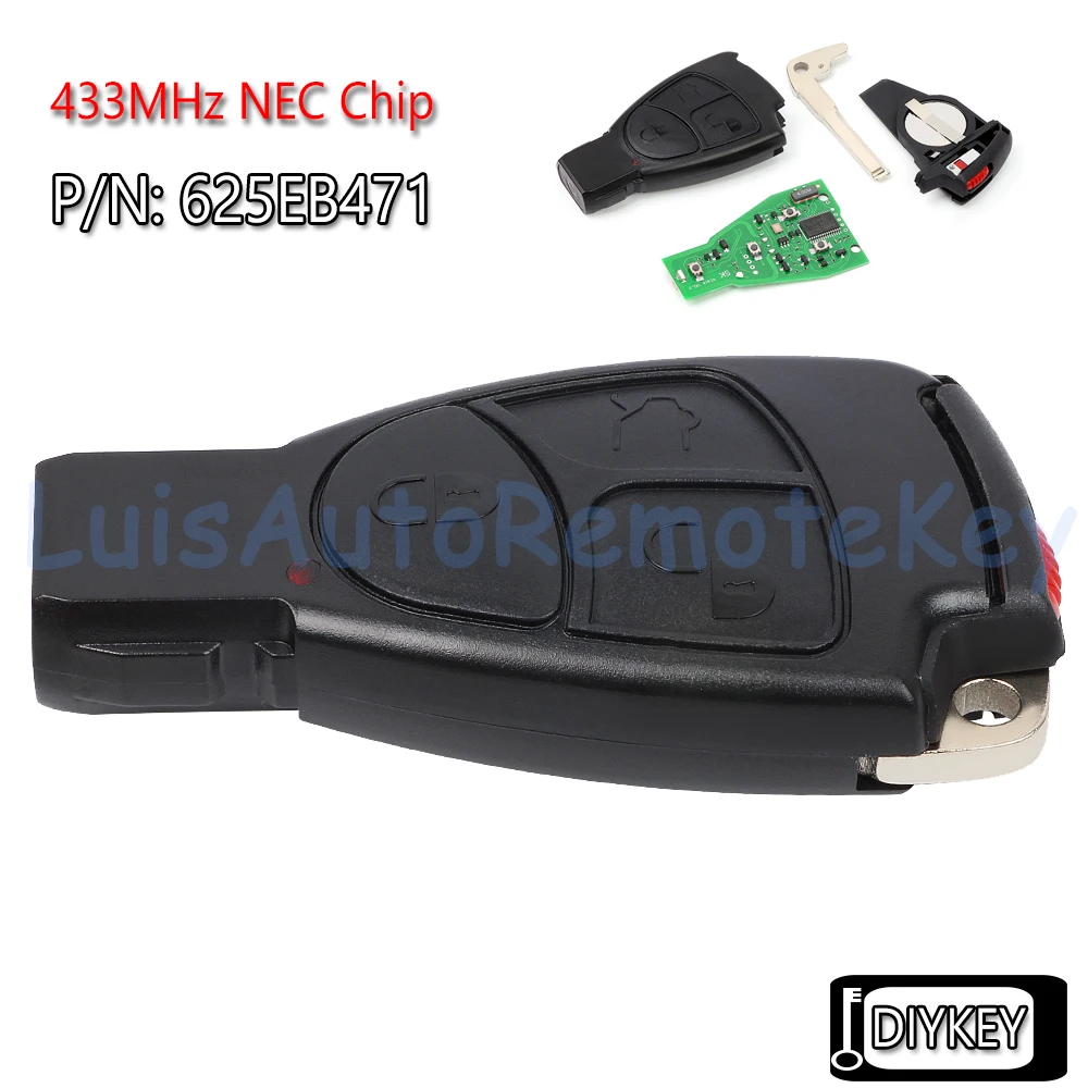 Clé de voiture à distance intelligente à 3 boutons avec puce NEC 433MHz, pour Mercedes Benz B C E ML S CLK CL FCC ID: IYZ 3312 P/N: 5WK47281, 625EB471