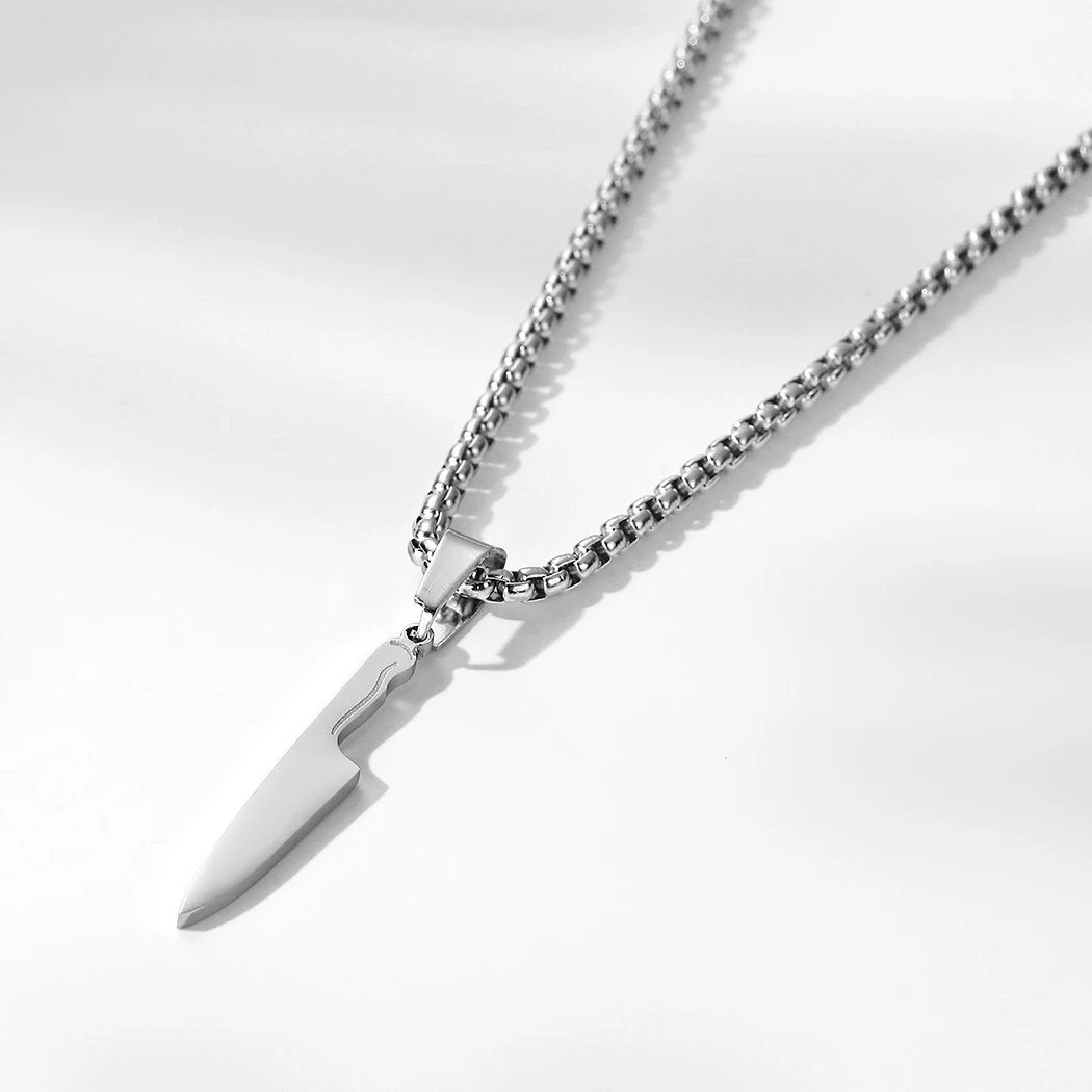 CHENGXUN Dainty Chef Knife Pendant Necklace for Women Men Steel Knife Charm Neck Chain Male Talisman Amulet Protection Jewelry