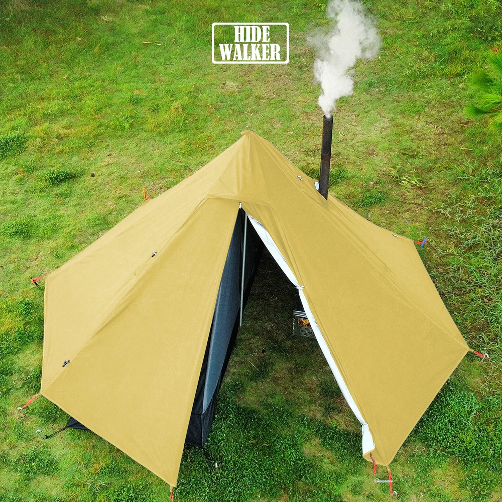 Lightweight Pyramid Tent Fly with Chimney Hole Teepee Tent Camping Outdoor Waterproof 1 Person Tipi Adult Bushcraft Glamping