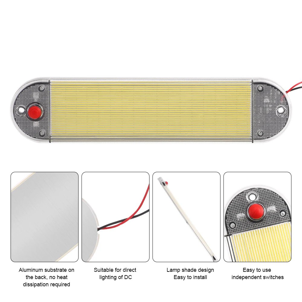 Tira de luz LED de lectura para coche, lámpara de techo Interior con carcasa acrílica de 12V y 24V, con interruptor, para furgoneta, camión, Camper