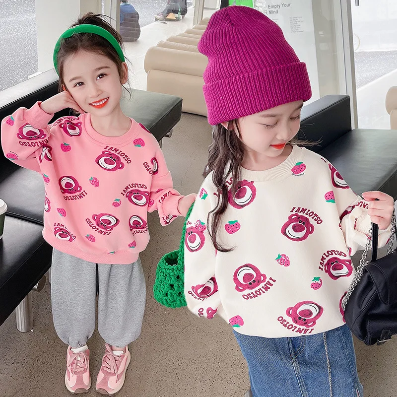 Strawberry Bear Hoodie For Women In Spring And Autumn Cute Long Sleeved Top For Girls And Babies Children's Autumn T-shirt