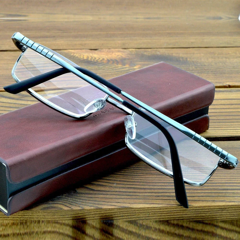 Executive Office Style Full-rim Al-mg Alloy Reading Glasses for Men with PU Case +0.75 +1 +1.25 +1.5 +1.75 +2 +2.5 +2.75 to +4