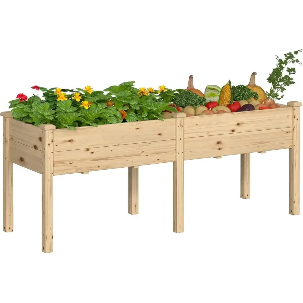 Outdoor 72L x 23W x 30H Elevated Garden Bed with 8 Drainage Holes and 6 Legs, Ideal for Vegetable Planting and Lower Back Garden