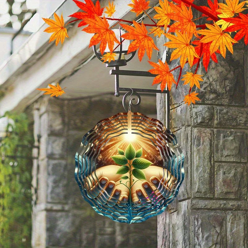 2D Flat, 1pc Bohemian Style Metal Tree Wind Spinner Suncatcher  Glass Wind Chime with Golden Sunburst