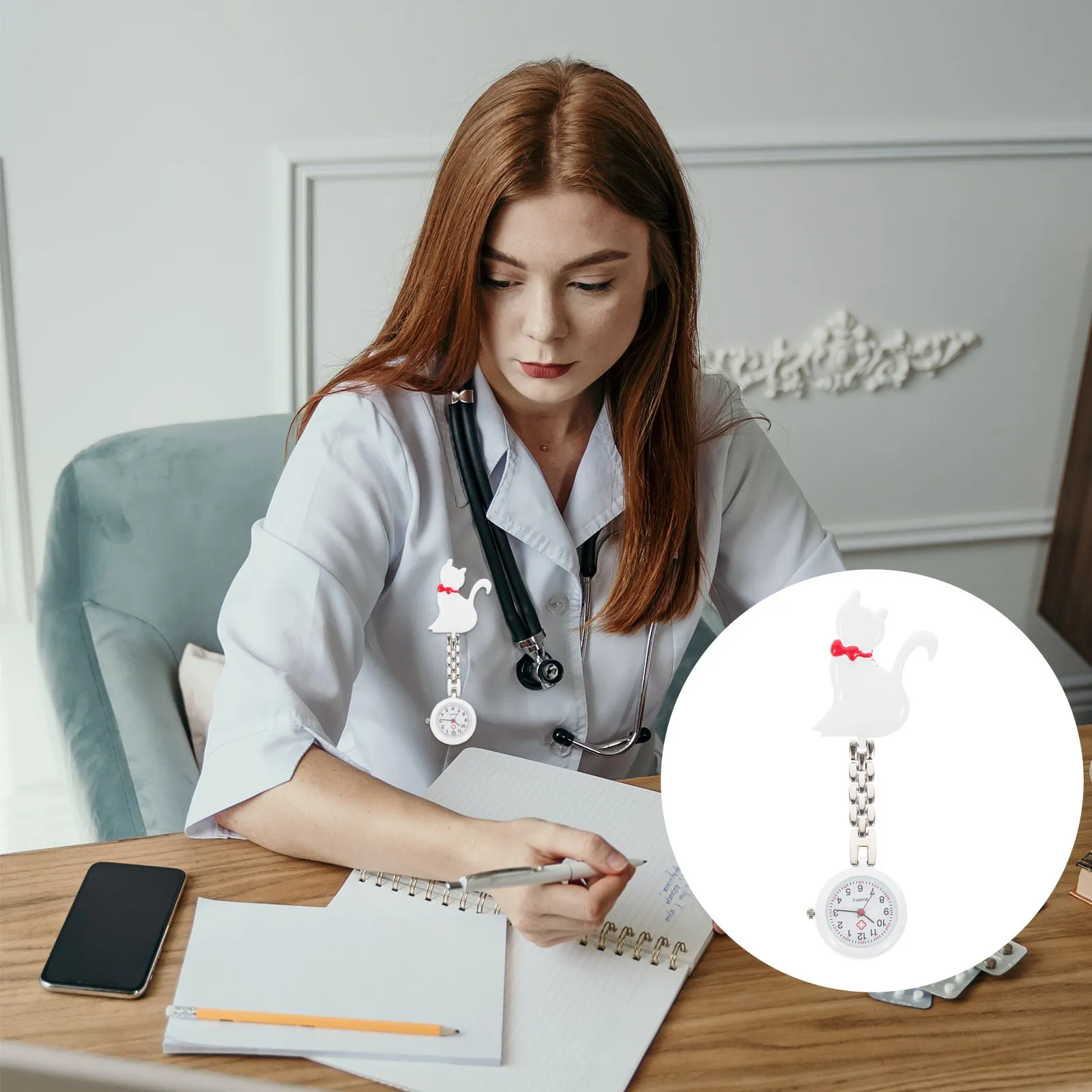 

1 шт. Модные маленькие часы-кулон с кошкой, кварцевый механизм, точное время, подарок для медсестер и врачей, карманные часы для медсестер