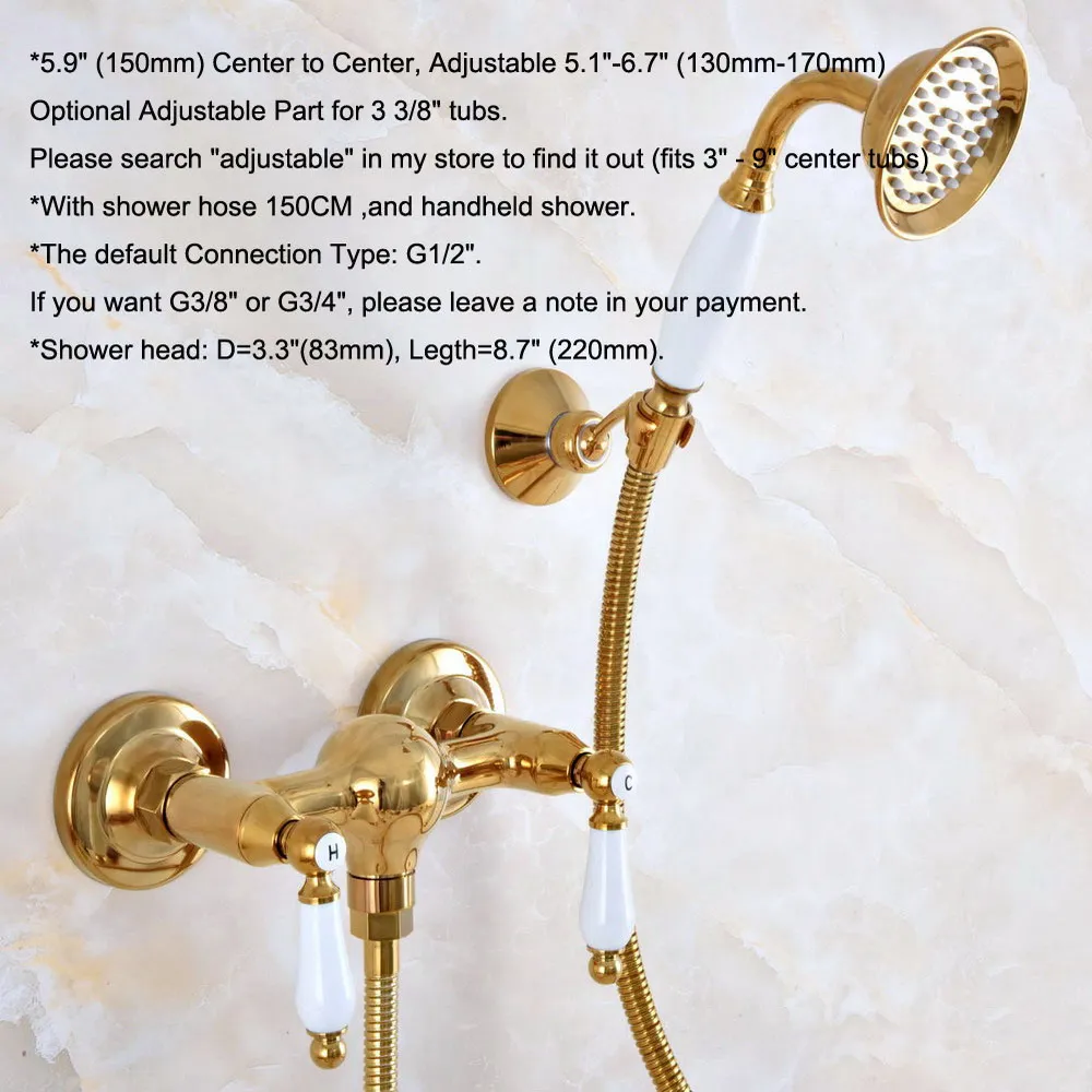 Wall Mount Bathtub Faucet with Handheld Spray Tub Filler Shower Polished Gold, Silver Bathroom Tub Shower System Nna986