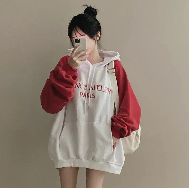 Loose Versatile Gentle Sweet Women Letter Printed Sweatshirts Hooded Sweatshirt Shoulder Commute Band Cap Drawstring Hoodies