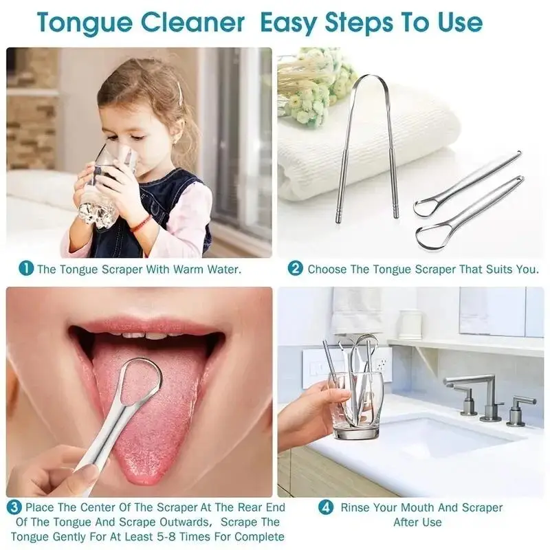 Reusable Stainless Steel Useful Tongue Scraper Cleaner Fresh Breath Cleaning Coated Tongue Oral Hygiene Care Tools