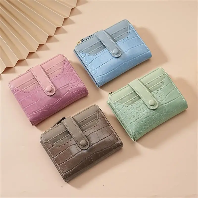 Multi-card Slots Short Wallet Fashion PU Leather Solid Color Zipper Clutch Crocodile Print Waterproof Card Bag Coin Purse-New