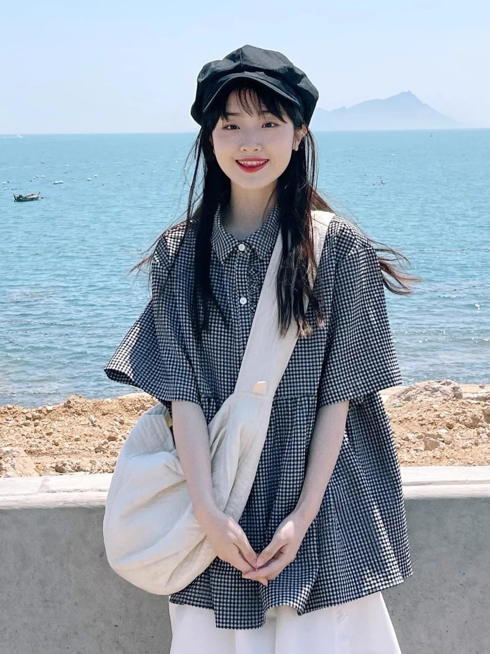 Women's Plaid irt Summer Thin ort Sve Casual Japanese Sle Small Size 2026 New Commute Loose Fit Striped Design