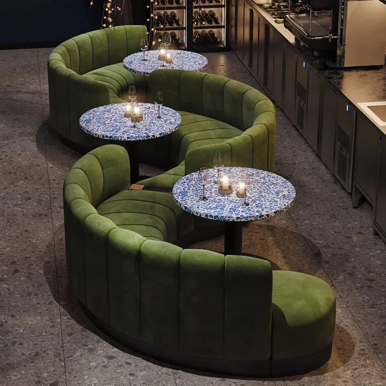 Restaurant Sofa,Custom Modern Light Luxury Restaurant Furniture Set High Back Green Curved Half Circle Restaurant Sofa Lounge Bo
