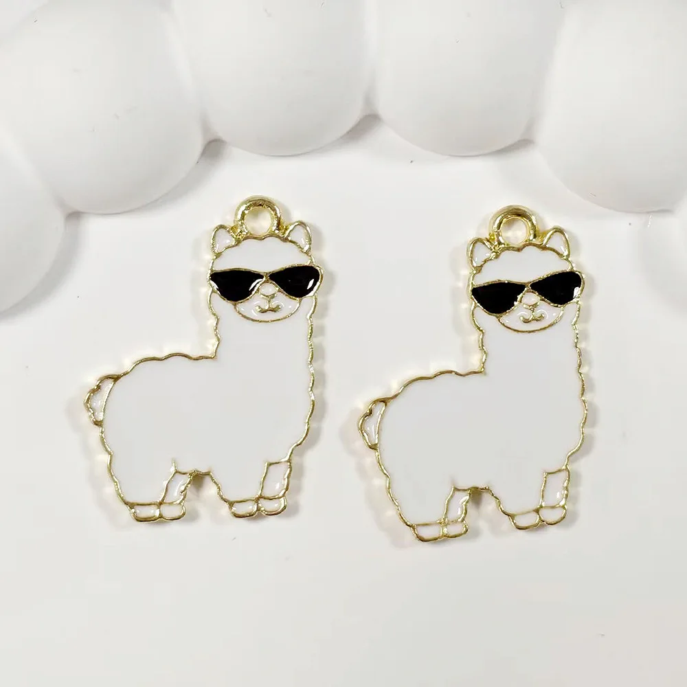 6Pcs Enamel Alpaca With Sunglasses Charms Cute Animal Pendants DIY Jewelry Accessories for Earring Necklace Keychain Making