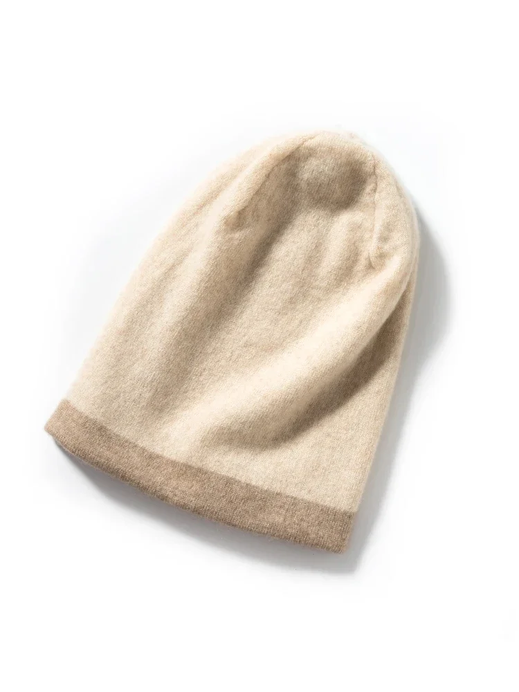 New Color Matching Women 35% Cashmere Double Faced Beanies Caps Casual Hat Men Wool Soft Autumn Winter Real Natural Fabric