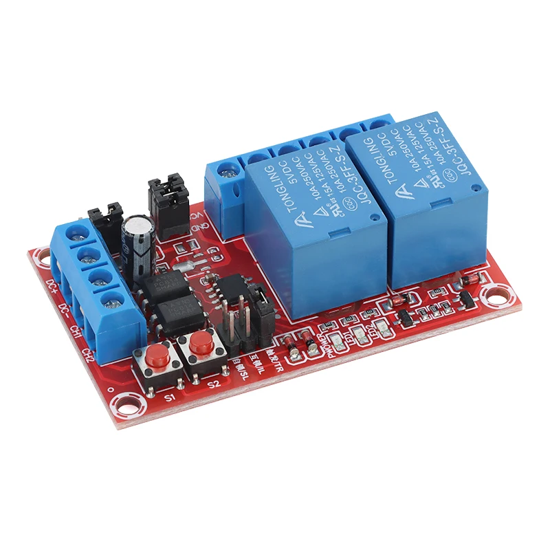 DC5V12V24V 2-channel High-low Level Trigger Relay Module of Auto-lock/Interlocking/Jog Trigger Mode with Switch Light