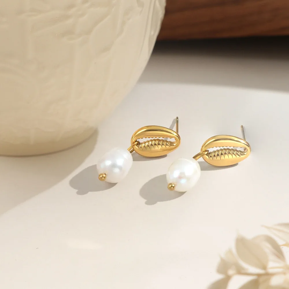 Summer Beach Vacation Freshwater Pearl & Shell Ocean Element Jewelry - Versatile & High-End Drop Earrings for Women