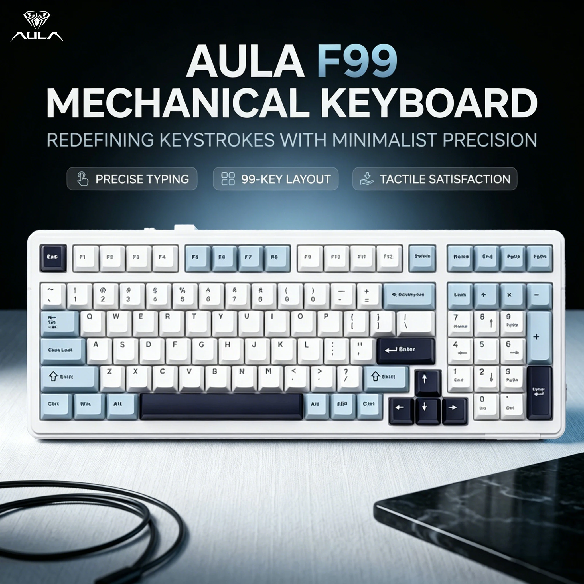 AULA F99 Three-Mode Gaming Mechanical Keyboard, 2.4G/USB/BT, 99 Keys with RGB Backlighting, Ultra-Long Battery Life