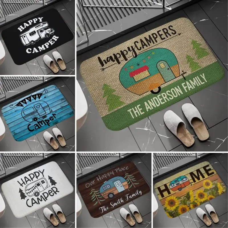 Happy Campers Mat Non-slip Entrance Hallway Floor Carpet Home Indoor Doormat Washable Bathroom Bedroom Kitchen Accessories Rug