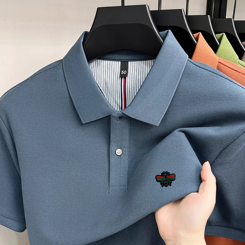 100% Baumwolle Kurzarm Polo-Shirt High-End Mode Sommer Atmungsfreizeit Business Neues Bienenbadge Stickerei Marke Herren T-Shirt