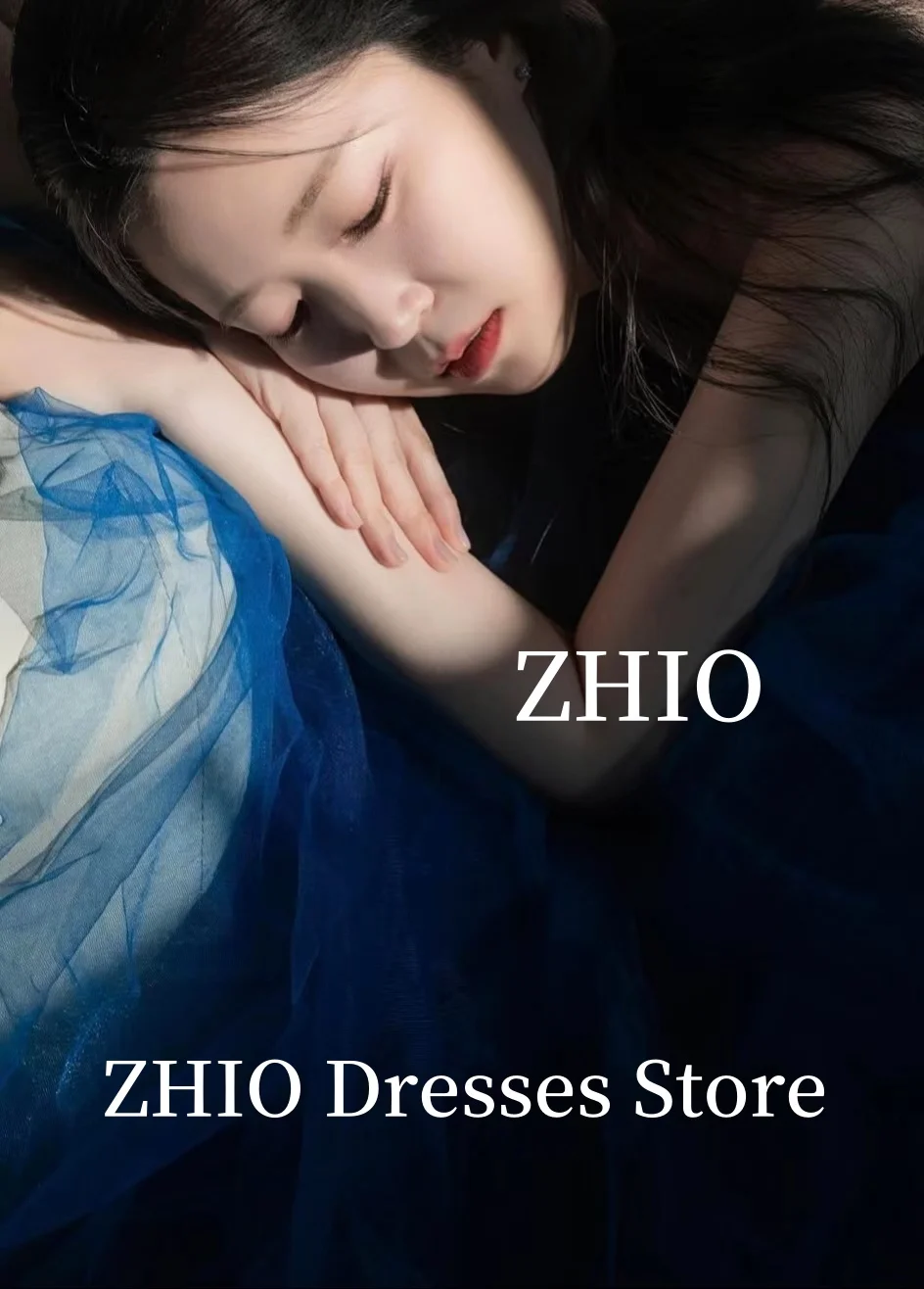 ZHIO Elegantes dunkelblaues Hochzeitskleid, A-Linie, trägerlos, Tüll, Korea, Fotoshooting, bodenlanges Brautkleid, individuelle Prinzessin