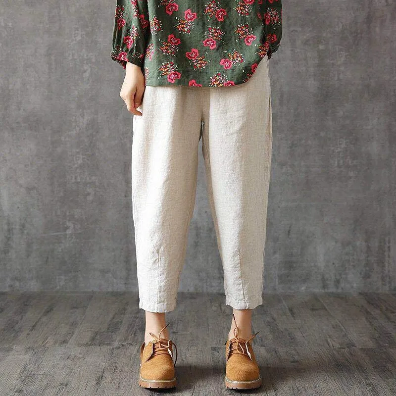Women's Linen Harem Pants Boho Loose Casual Comfortable