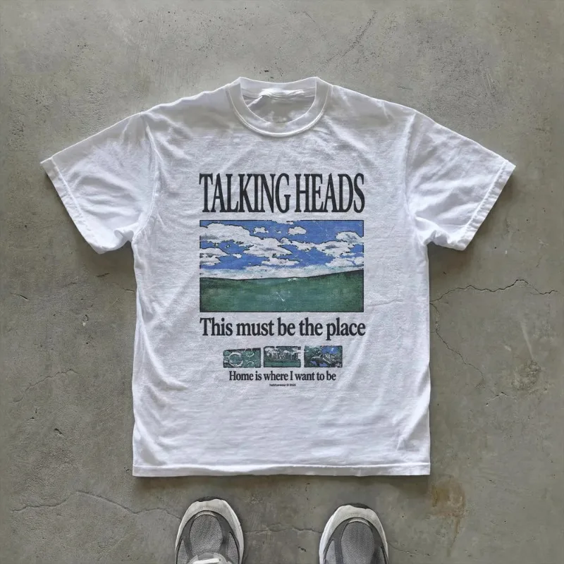 70s rock style pattern short sleeved men's and women's Talking Heads pattern T-shirt. This must be a local sentimental T-shirt