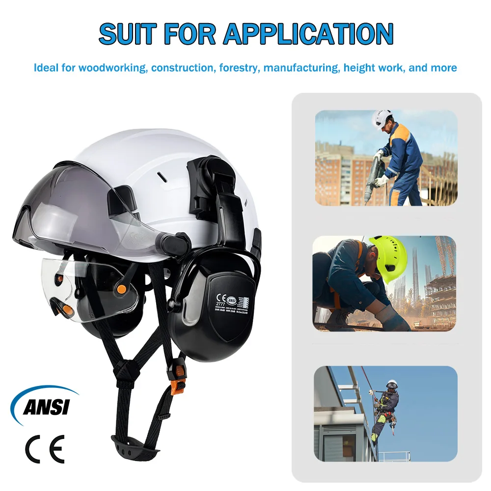 CE Safety Helmet With Built-In Goggles Earmuffs Hard Hat With Visor Vented Industrial Hardhats Construction Work Head Protection