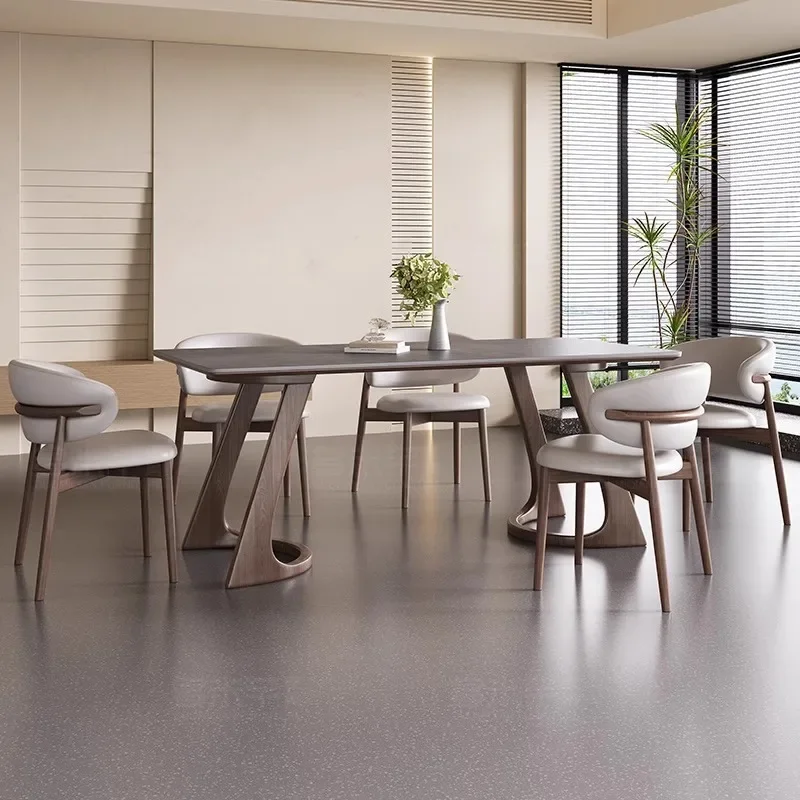 Italian solid wood gray rock slab dining table modern simple imported ash wood rectangular medieval dining table