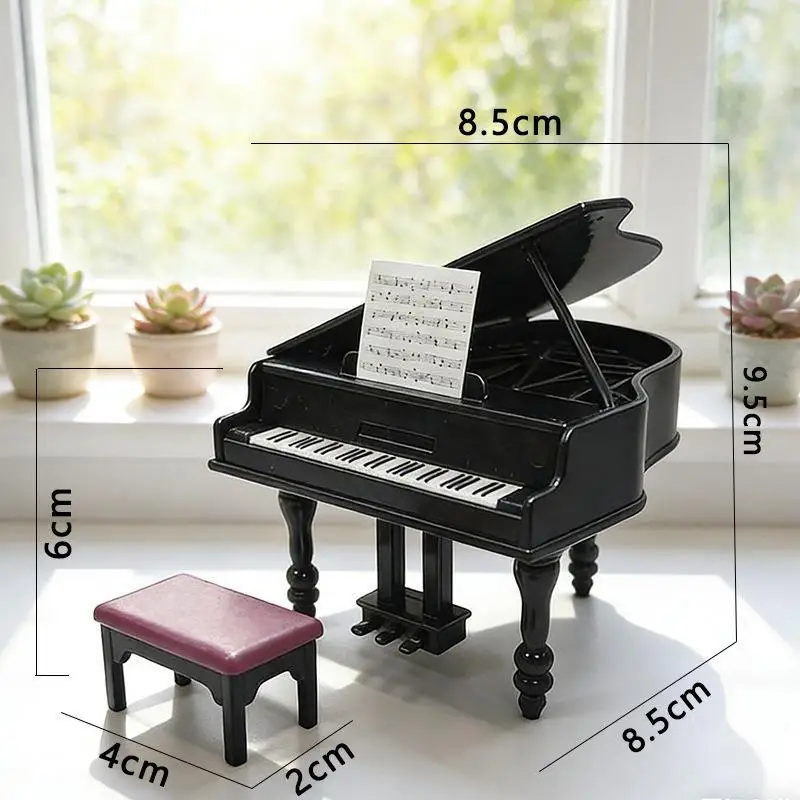 Mini Dollhouse Upright Grand Piano Model Simulation Furniture Decor Photo Props Miniature Scene Shooting Ornament Gift 1 Set
