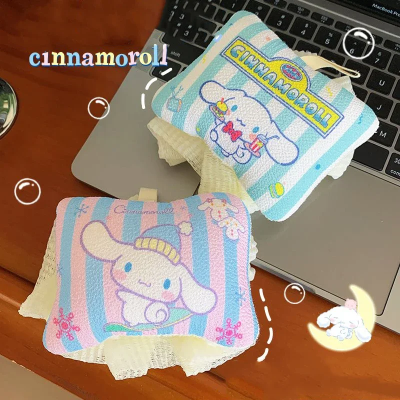 2024  Kuromi Bath Flowers Cinnamoroll Cartoon Anime Doll Bubble Net Soft Rubbing Towel Cute Square Rubbing Bubble Bath