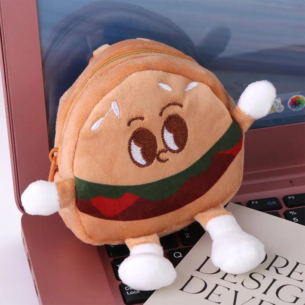 

Card Bag Hamburger Hamburger Plush Coin Purse Creative Zipper Cartoon Zipper Wallet Kawaii Plush Anime Mini Storage Bag Kid Gift